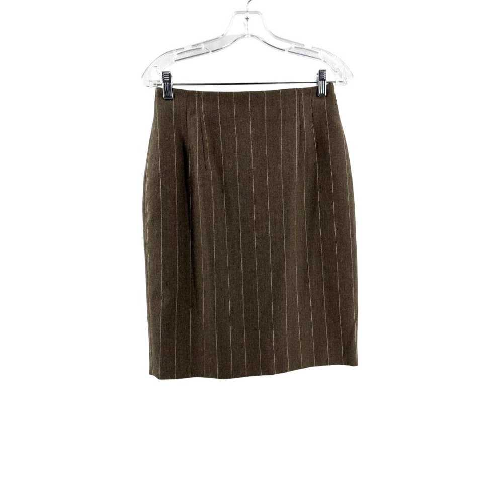 Jones New York Women's Brown Pinstripe 100% Wool Lined Pencil Skirt Size 8
